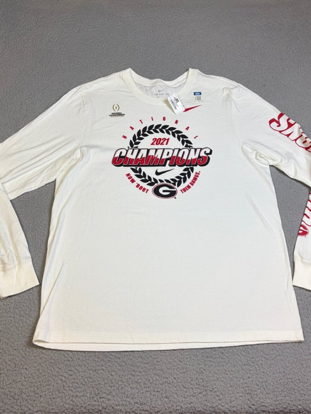 NWT Georgia Bulldogs Championship Shirt Mens XL White Nike Long Sleeve Tee